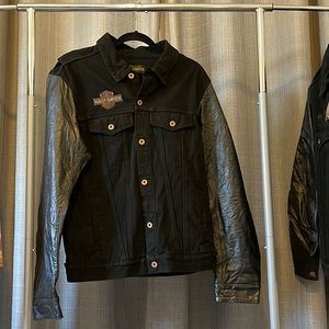 Harley-Davidson Men's Leather Sleeve Slim Fit Denim Jacket, Black 99183-19VM